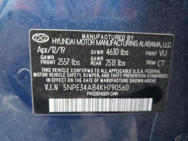 5NPE34AB4KH790560 - 2019 HYUNDAI SONATA LIMITED TURBO BLUE photo 12