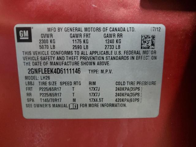 2GNFLEEK4D6111146 - 2013 CHEVROLET EQUINOX LT RED photo 13