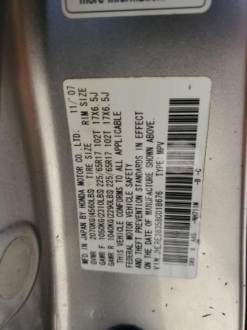 JHLRE38358C018676 - 2008 HONDA CR-V LX SILVER photo 12