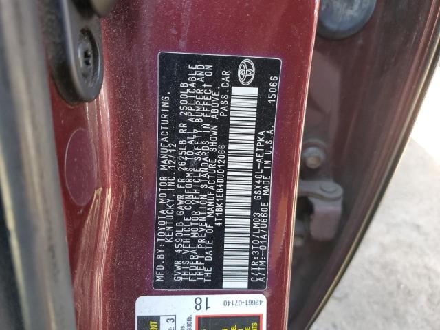 4T1BK1EB4DU012066 - 2013 TOYOTA AVALON BASE 勃艮第红 照片 12