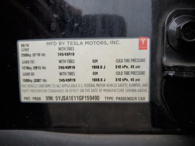 5YJSA1E11GF159490 - 2016 TESLA MODEL S შავი ფოტო 12