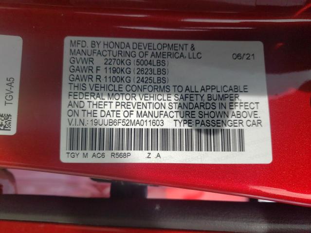 19UUB6F52MA011603 - 2021 ACURA TLX TECH A RED photo 13