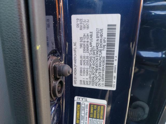 5J6RW1H83KA038030 - 2019 HONDA CR-V EXL BLUE photo 13