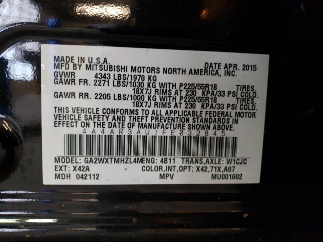 4A4AR3AU1FE032845 - 2015 MITSUBISHI OUTLANDER ES BLACK photo 13