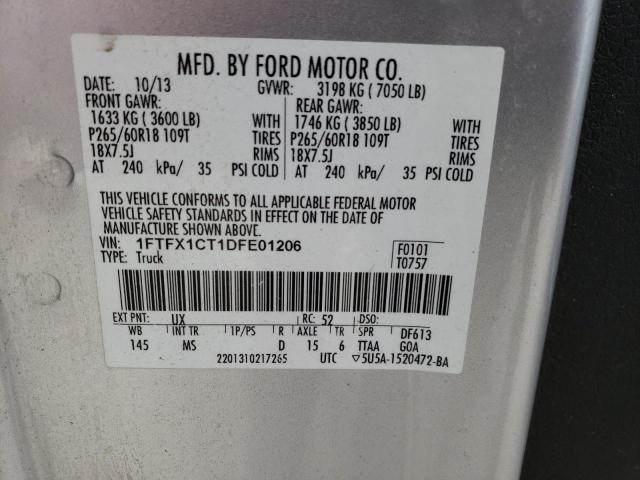 1FTFX1CT1DFE01206 - 2013 FORD F150 SUPER CAB SILVER photo 12