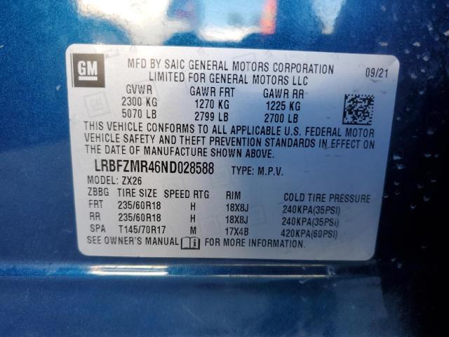 LRBFZMR46ND028588 - 2022 BUICK ENVISION PREFERRED ლურჯი ფოტო 13