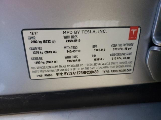 5YJSA1E23HF230439 - 2017 TESLA MODEL S SILVER photo 13