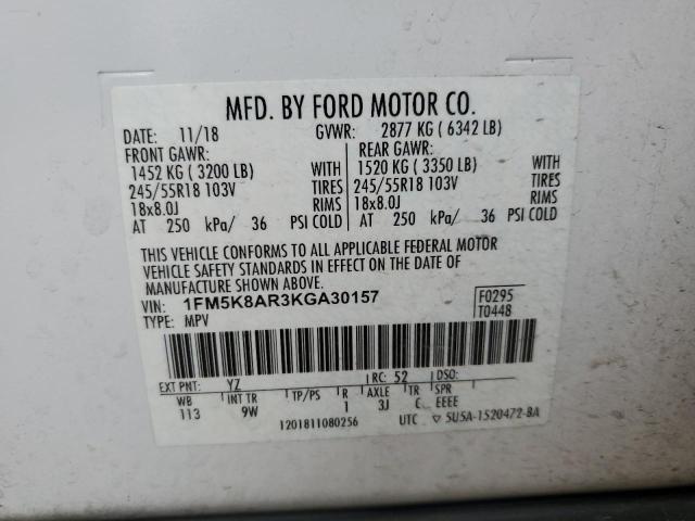 1FM5K8AR3KGA30157 - 2019 FORD EXPLORER POLICE INTERCEPTOR Ağ foto 13