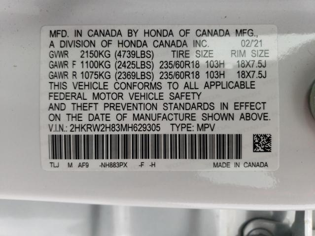 2HKRW2H83MH629305 - 2021 HONDA CR-V EXL WHITE photo 12