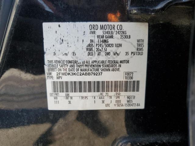 2FMDK3KC2ABB79237 - 2010 FORD EDGE LIMITED BLACK photo 12