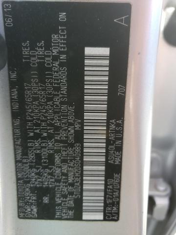 5TDZA3EH2DS040989 - 2013 TOYOTA HIGHLANDER BASE فضي صورة 12