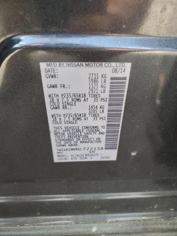 5N1AR2MN9EC722158 - 2014 NISSAN PATHFINDER S 灰色 照片 12