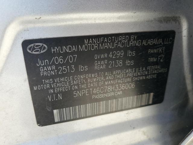 5NPET46C78H336006 - 2008 HYUNDAI SONATA GLS GRAY photo 12