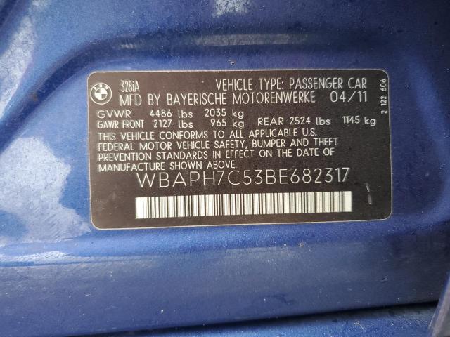WBAPH7C53BE682317 - 2011 BMW 328 I BLUE photo 12