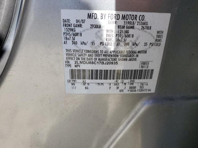 2LMDU88C17BJ20935 - 2007 LINCOLN MKX SILVER photo 12