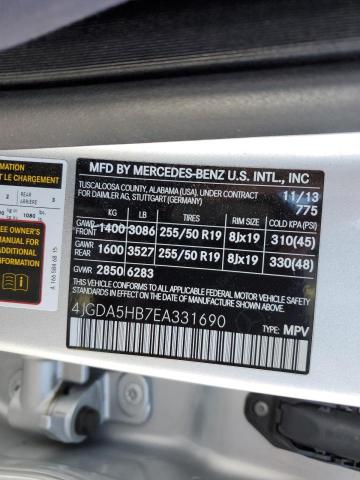 4JGDA5HB7EA331690 - 2014 MERCEDES-BENZ ML 350 4MATIC SILVER photo 13