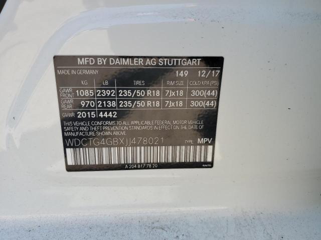 WDCTG4GBXJJ478021 - 2018 MERCEDES-BENZ GLA 250 4MATIC WHITE photo 13