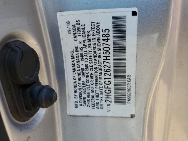 2HGFG12627H507485 - 2007 HONDA CIVIC LX SILVER photo 12