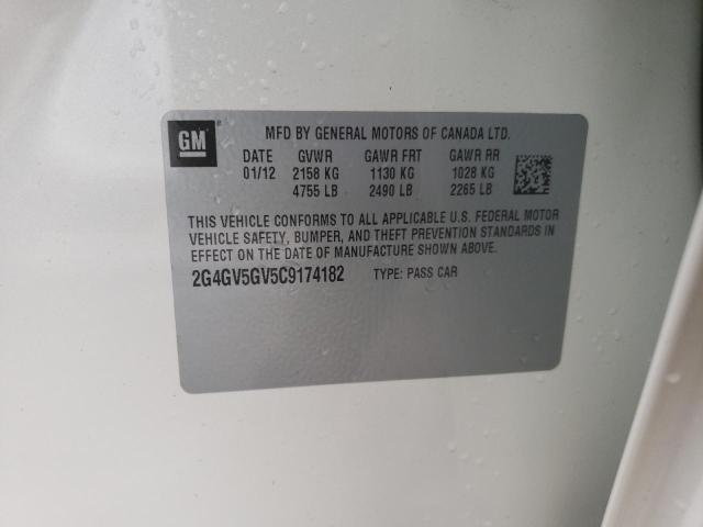 2G4GV5GV5C9174182 - 2012 BUICK REGAL GS WHITE photo 12