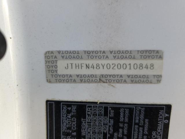 JTHFN48Y020010848 - 2002 LEXUS SC 430 WHITE photo 12