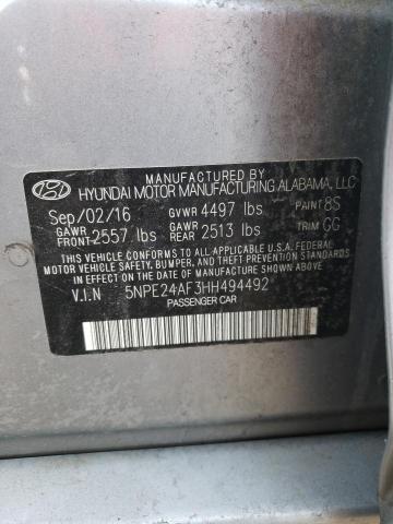 5NPE24AF3HH494492 - 2017 HYUNDAI SONATA SE GRAY photo 12