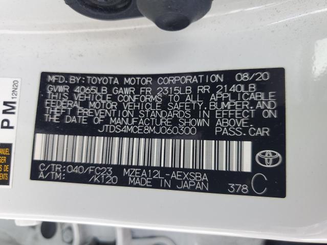 JTDS4MCE8MJ060300 - 2021 TOYOTA COROLLA SE WHITE photo 13