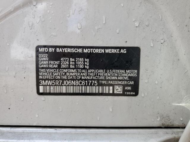 3MW5R7J06N8C61775 - 2022 BMW 330XI Սպիտակ լուսանկար 13