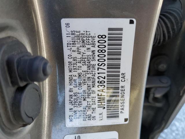 JHMFA36217S008008 - 2007 HONDA CIVIC HYBRID GRAY photo 12