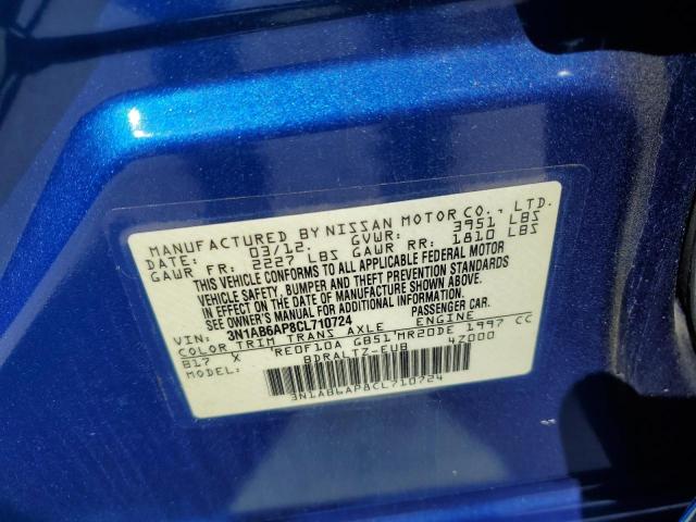 3N1AB6AP8CL710724 - 2012 NISSAN SENTRA 2.0 BLUE photo 12