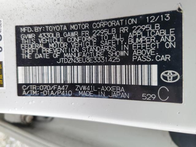 JTDZN3EU3E3331425 - 2014 TOYOTA PRIUS V WHITE photo 12