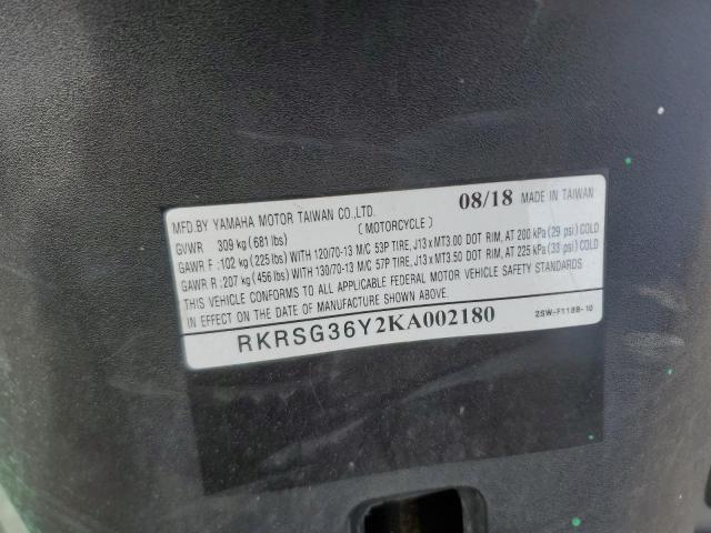 RKRSG36Y2KA002180 - 2019 YAMAHA XC155 TWO TONE photo 9