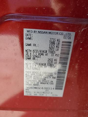 5N1AR2MM2GC630514 - 2016 NISSAN PATHFINDER S 栗色 照片 14