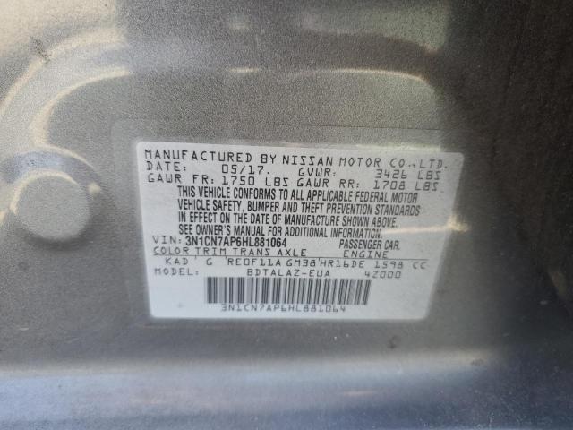 3N1CN7AP6HL881064 - 2017 NISSAN VERSA S GRAY photo 12