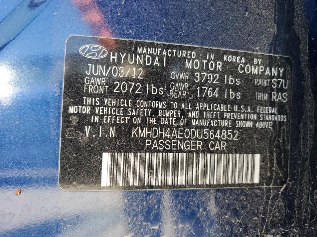 KMHDH4AE0DU564852 - 2013 HYUNDAI ELANTRA GLS BLUE photo 12