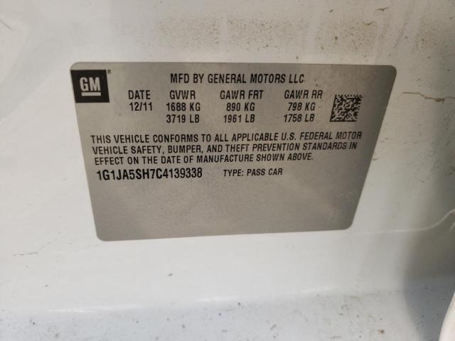 1G1JA5SH7C4139338 - 2012 CHEVROLET SONIC LS WHITE photo 12