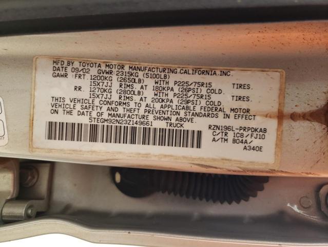 5TEGM92N23Z149661 - 2003 TOYOTA TACOMA DOUBLE CAB PRERUNNER GRAY photo 12