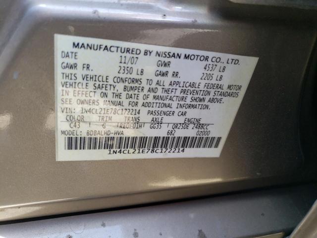 1N4CL21E78C172214 - 2008 NISSAN ALTIMA HYBRID GRAY photo 12