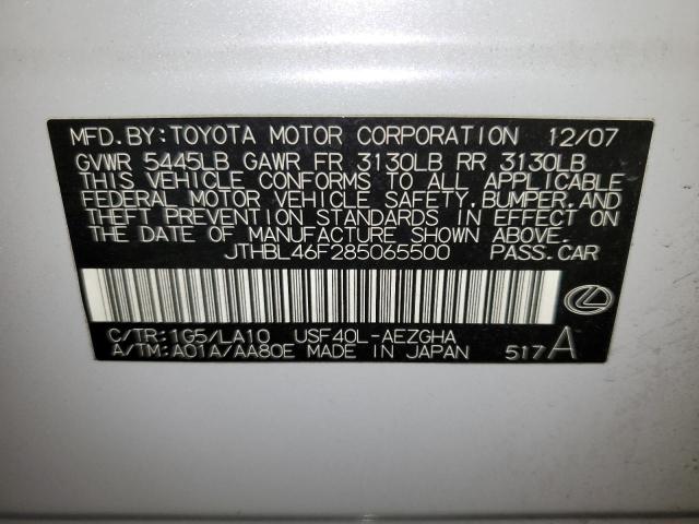 JTHBL46F285065500 - 2008 LEXUS LS 460 WHITE photo 12