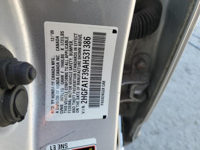 2HGFA1F39AH531386 - 2010 HONDA CIVIC VP SILVER photo 12