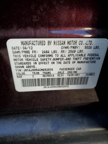 JN1AJ0HR4CM452974 - 2012 INFINITI EX35 BASE Բորդո լուսանկար 12