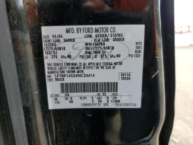 1FTRF14524NC24414 - 2004 FORD F150 BLACK photo 12