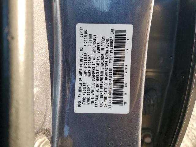 1HGCR2F35HA280165 - 2017 HONDA ACCORD LX GRAY photo 12