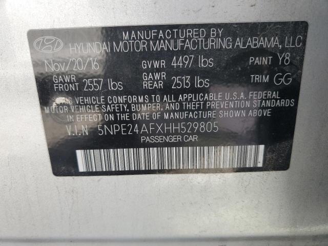 5NPE24AFXHH529805 - 2017 HYUNDAI SONATA SE SILVER photo 13