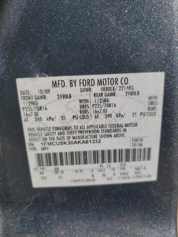 1FMCU5K30AKA81332 - 2010 FORD ESCAPE HYBRID TURQUOISE photo 12