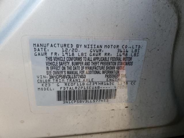 3N1CP5BV3LL577453 - 2020 NISSAN KICKS S SILVER photo 13