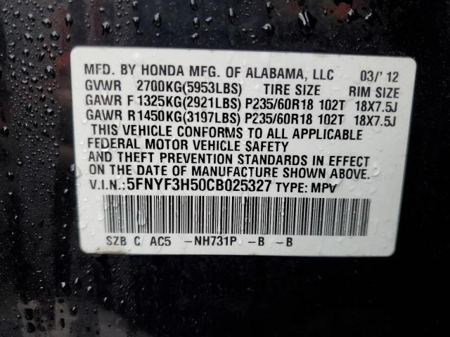 5FNYF3H50CB025327 - 2012 HONDA PILOT EXL BLACK photo 13