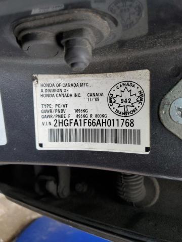 2HGFA1F66AH011768 - 2010 HONDA CIVIC LX-S 灰色 照片 12