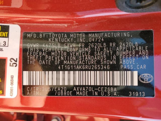 4T1G11AK6RU265346 - 2024 TOYOTA CAMRY SE NIGHT SHADE RED photo 12