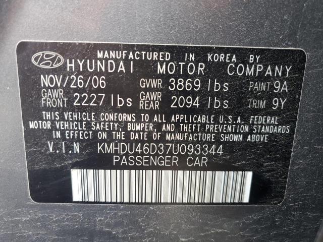 KMHDU46D37U093344 - 2007 HYUNDAI ELANTRA GLS GRAY photo 12