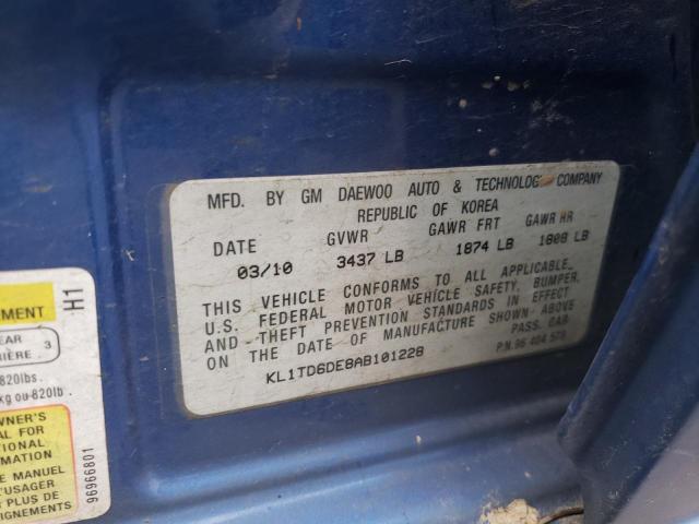 KL1TD6DE8AB101228 - 2010 CHEVROLET AVEO LS 蓝色 照片 12